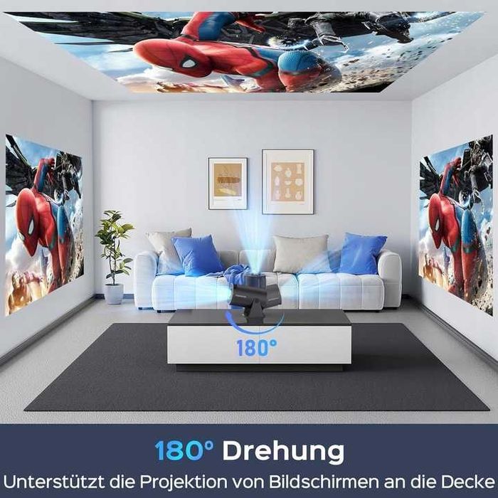 Mentech – Mini projektor 180°, Android 11, WiFi 6, 150", 4K decoding