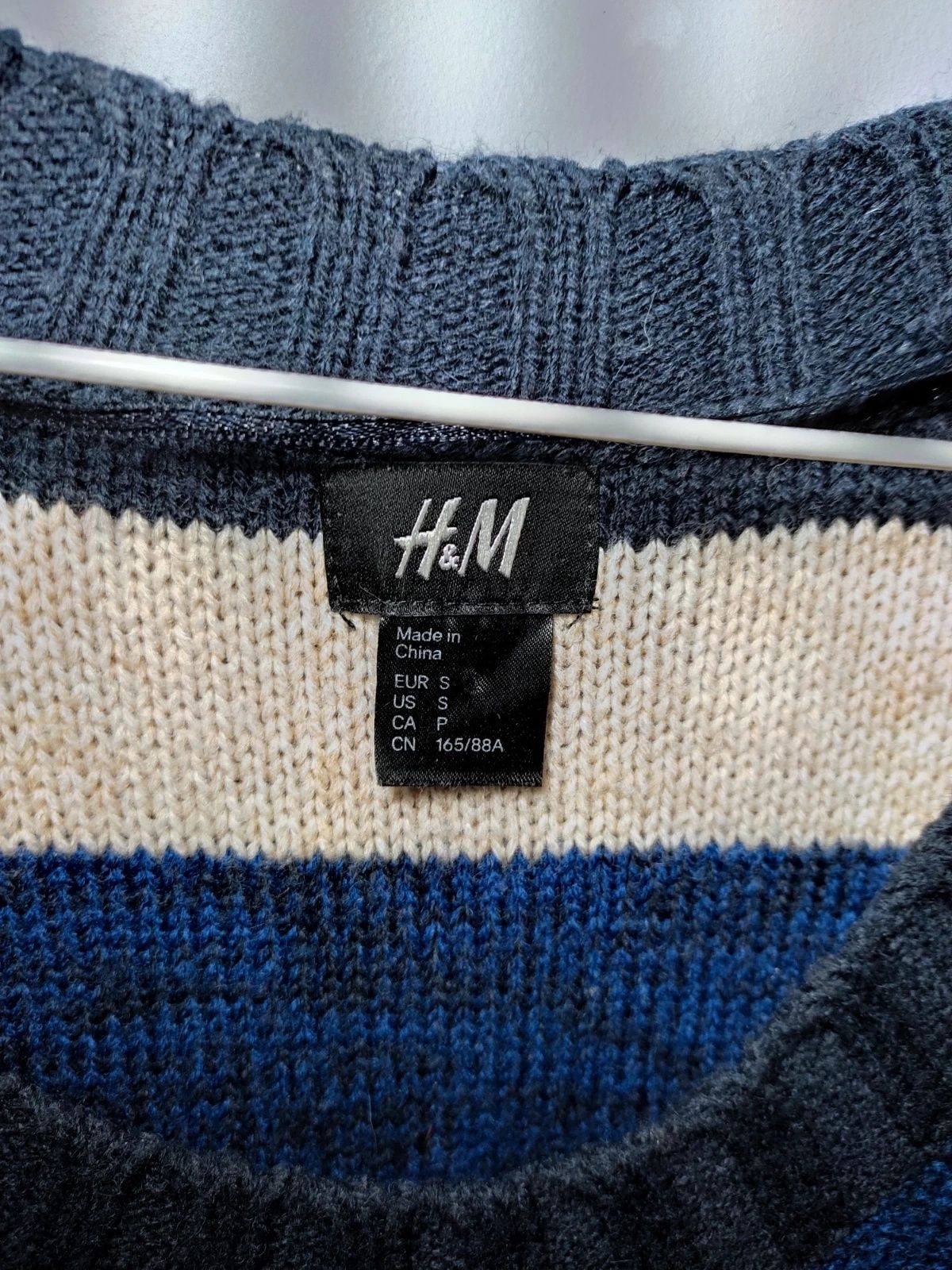 Sweter H&M w paski niebieskie granatowe beżowe plus size