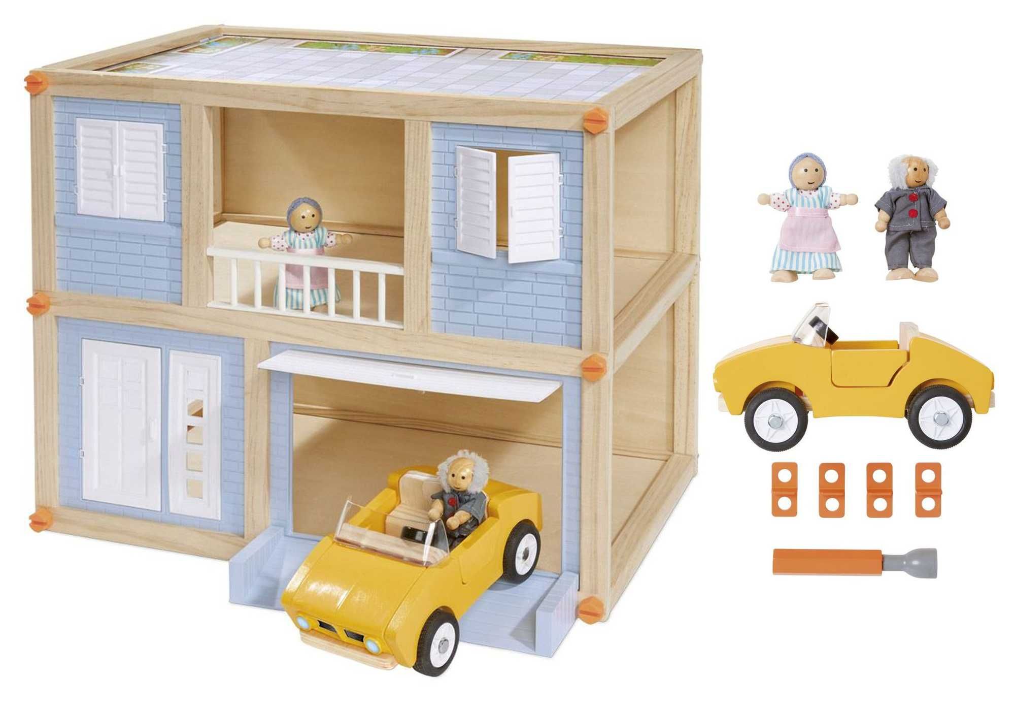 Miejski domek dla lalek samochód otwierane drzwi garaż 2 lalki