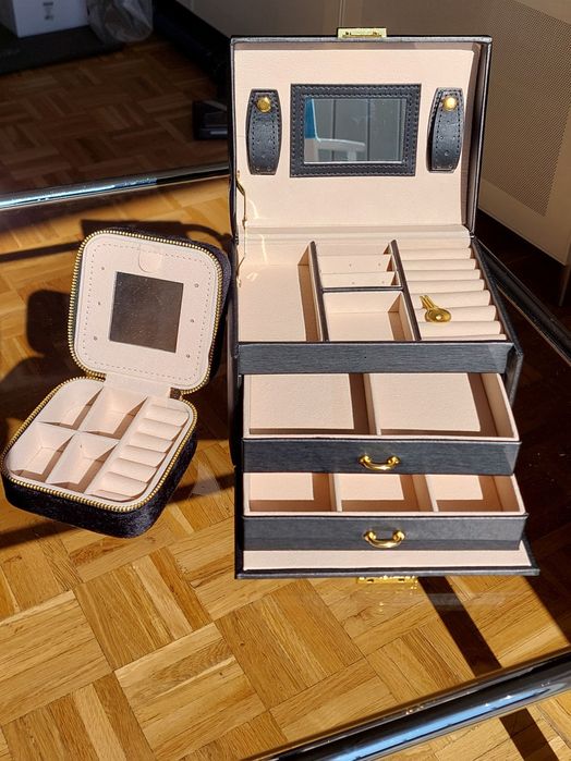 Nowy zestaw prezentowy szkatuła kuferek +organizer na biżuterię czarny