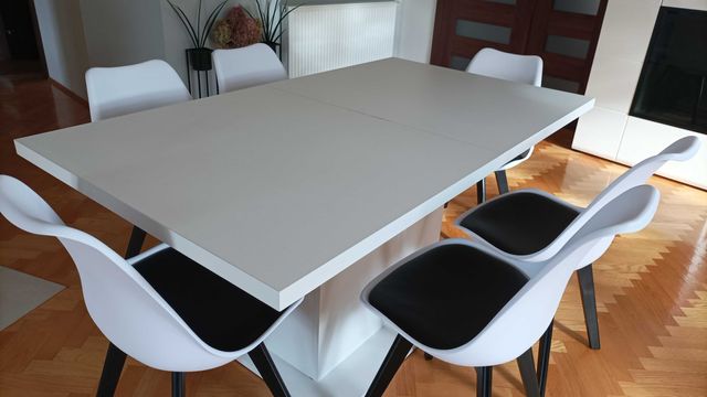 Stół rozkładany biały mat z krzesłami 6 szt.