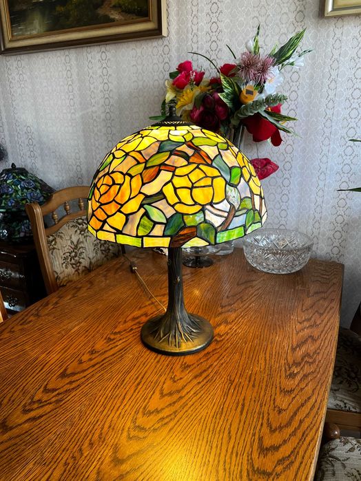 Duża Lampa stołowa witrażowa w stylu Tiffany - Ciężka masywna