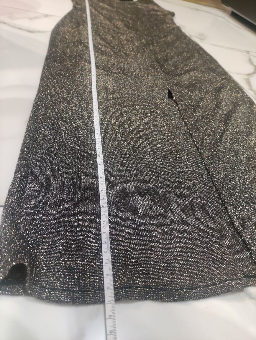 H&M sukienka MIDI ze złotą nitką M rozporek z przodu święta sylwester