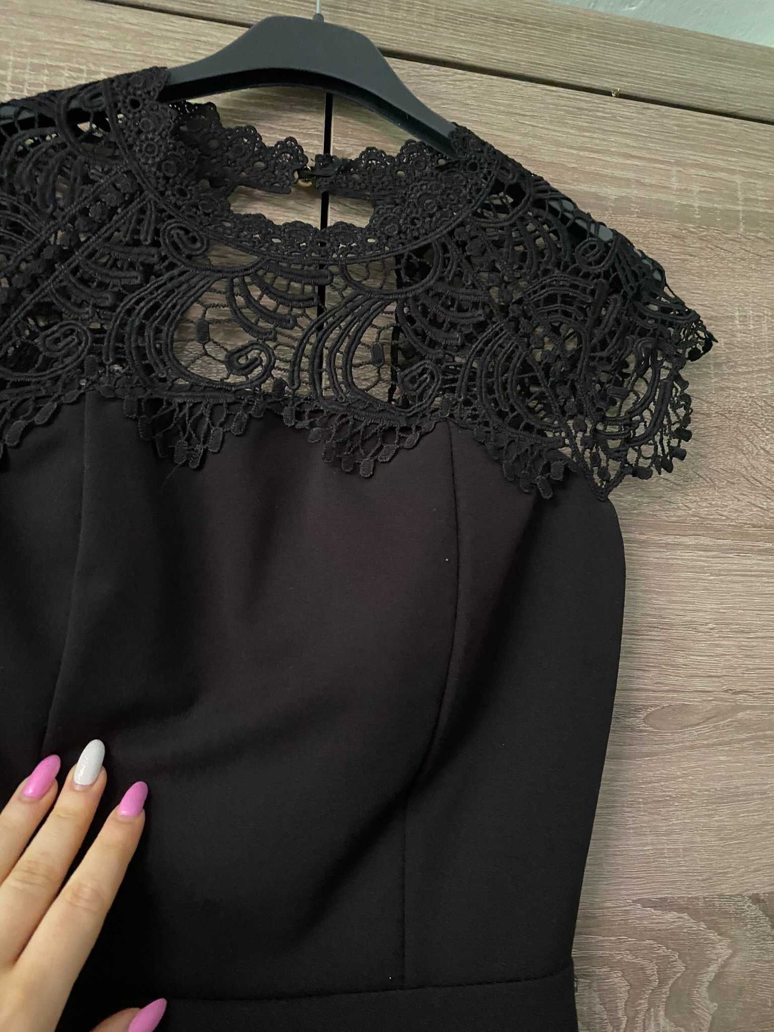 Sukienka mini czarna mała z koronką S 36 prześwitująca elegancka