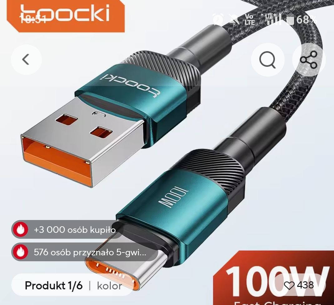 Kabel USB typ c nowy długość 1 m