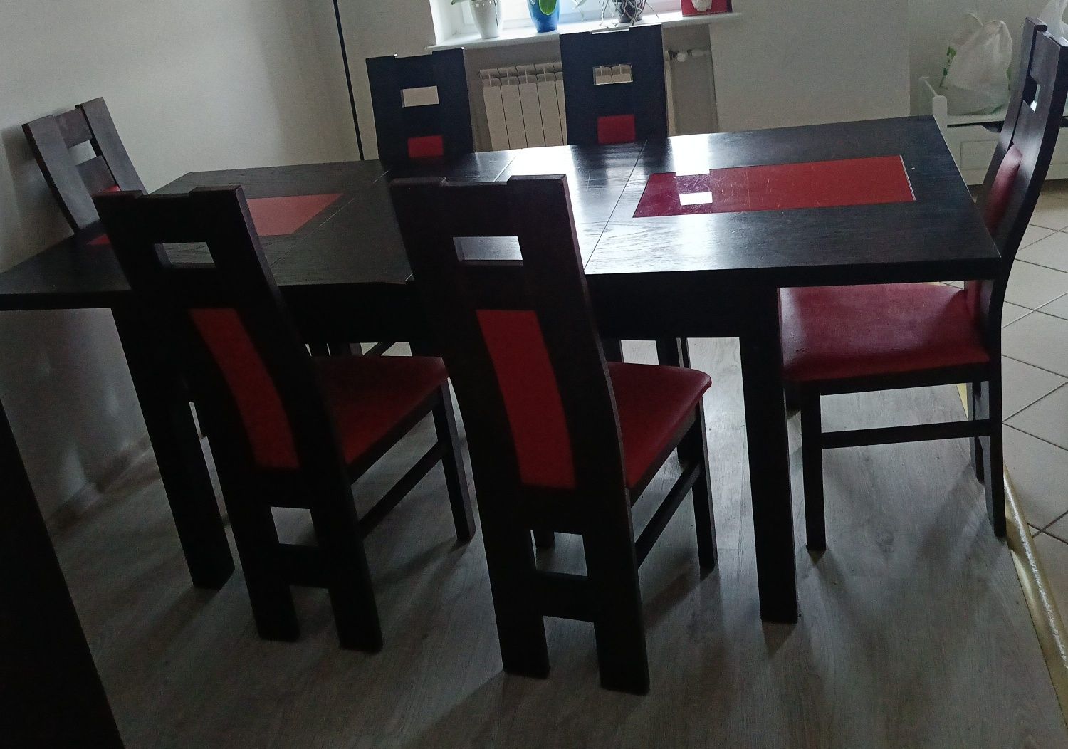 Solidny stół 8 krzeseł wenge lacobel