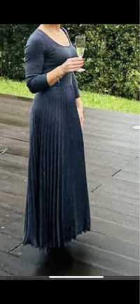 Vestido azul, plissado, Massimo Dutti, tamanho XS