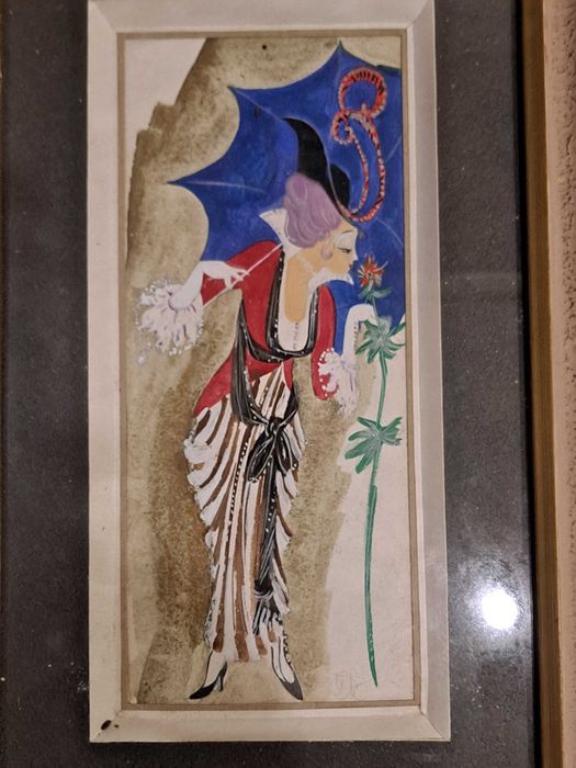 Stary obrazek akwarela, gwasz .