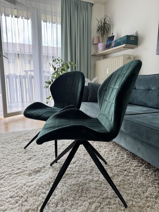 Komplet krzeseł butelkowa zieleń,welur