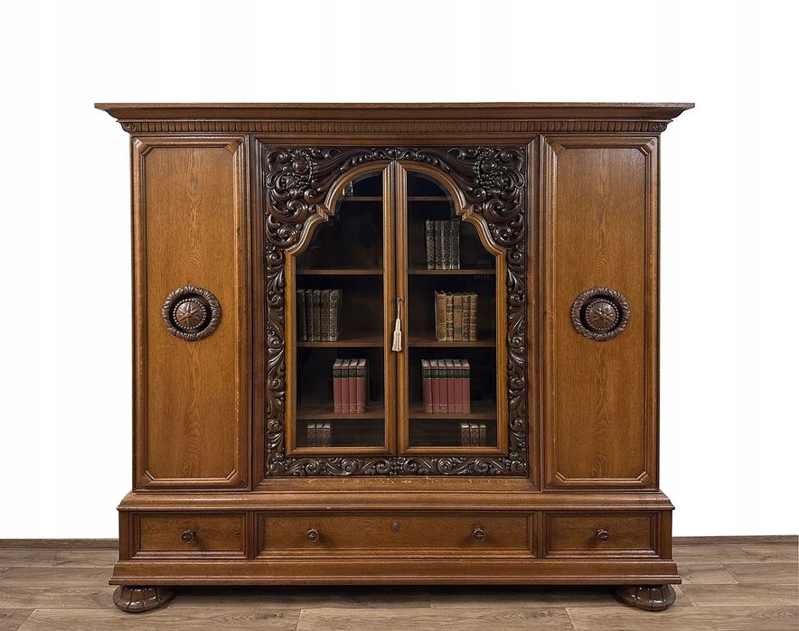BIBLIOTEKA WITRYNA antyk szafa 100-letnia 3 szuflady