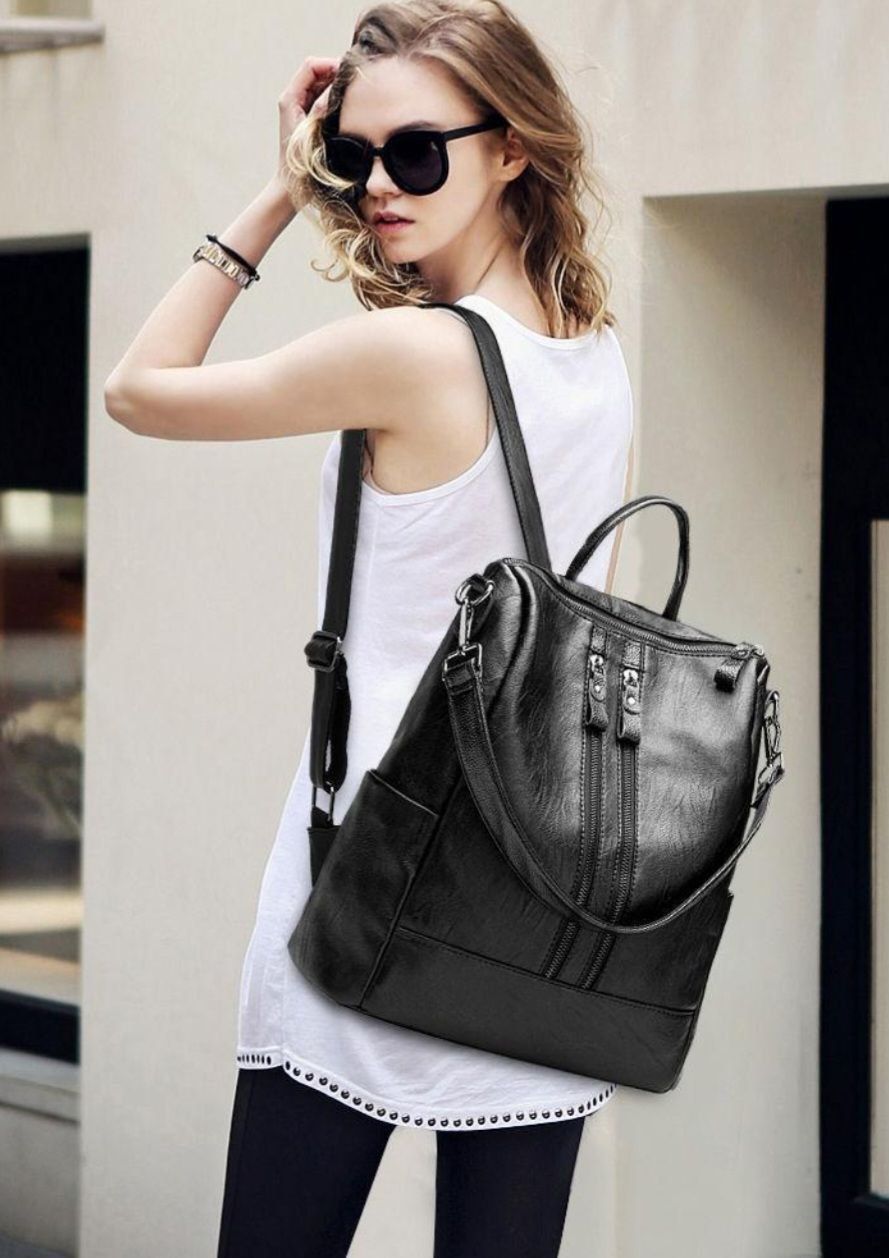 Рюкзак-сумка чорний екошкіра міський
