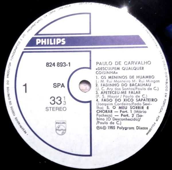 Paulo de Carvalho - Desculpes qualquer coisinha - LP 33 Rpm - 1985