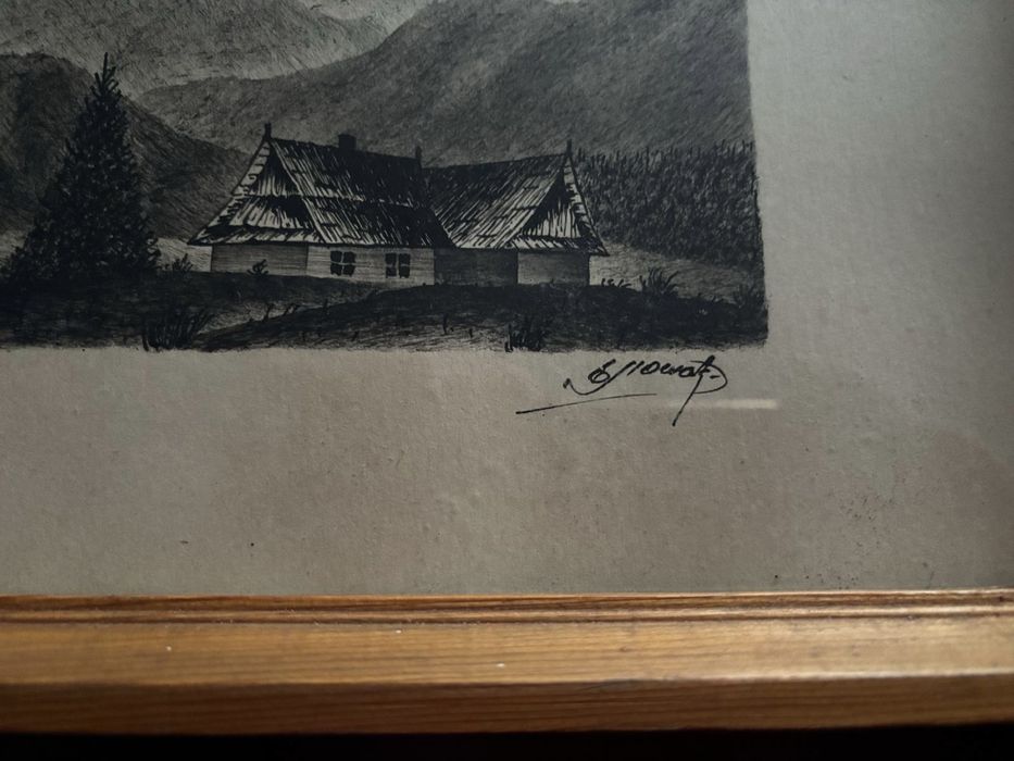 Stara grafika obraz lata 60te Bacówka Szczawnica