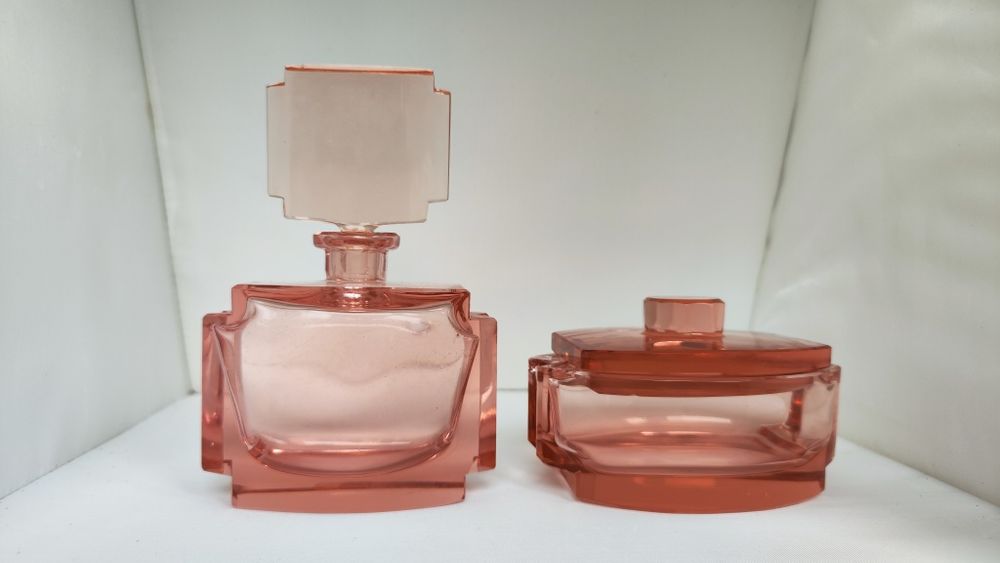 Karafka, flakon, puzderko, grube stare szkło Art deco