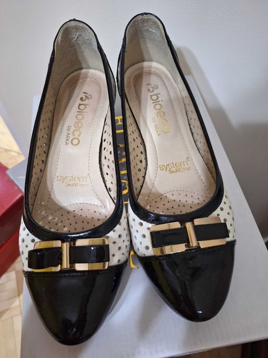 Buty czółenka skórzane na niskim obcasie