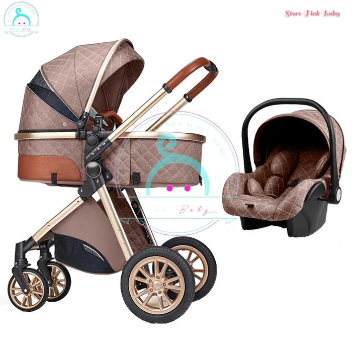 Carrinho bebé 3 em 1 PinkBaby Magic Gold - Com Base Isofix - Khaki