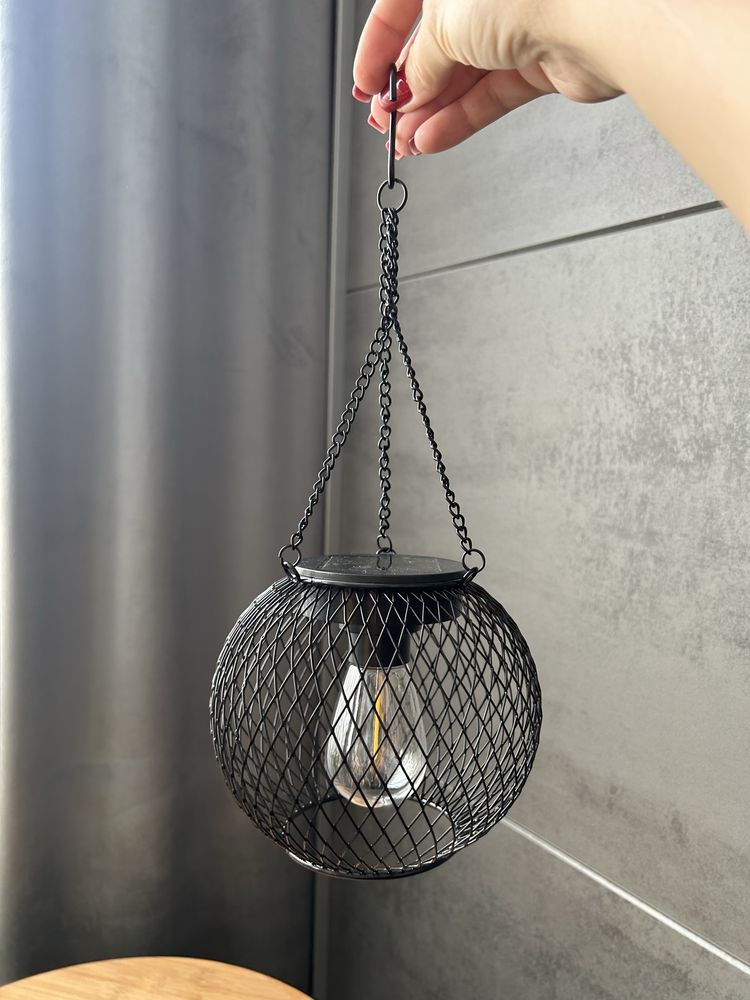 Dwie nowe lampki lampiony ogrodowe na solar, czarne metalowe loft