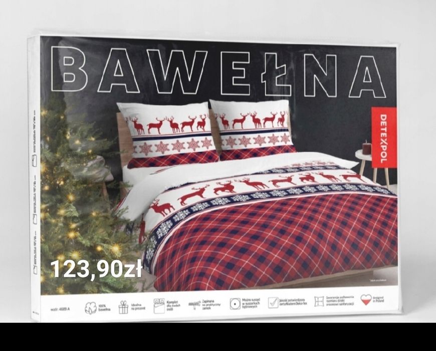 Pościel świąteczna bawełna renifery śnieżynki 160x200