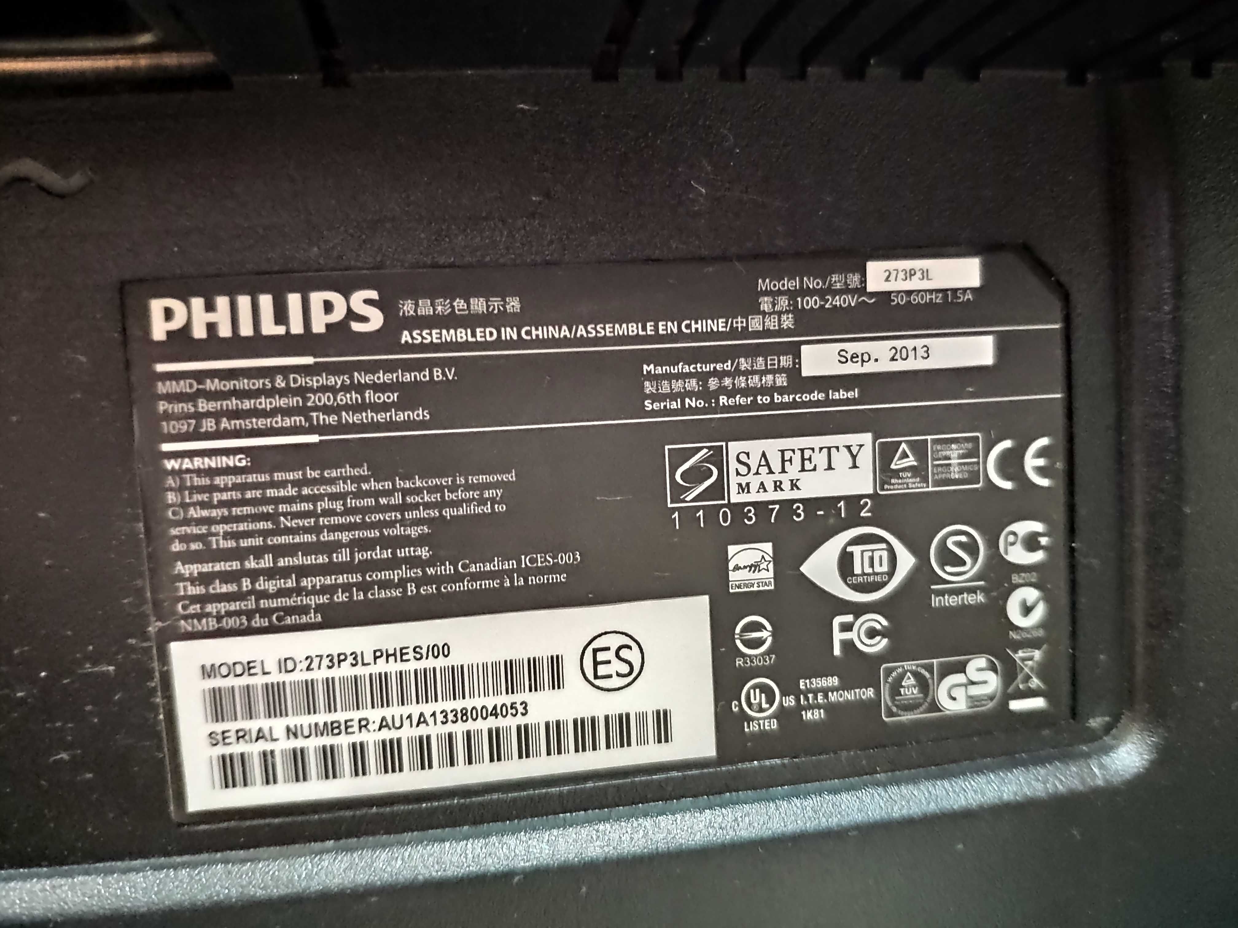 Монітор 27" Philips P-Line 273P3LPHES 1920x1080 FullHD LED