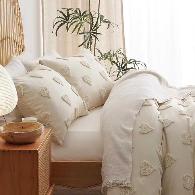 Pościel w stylu Boho 155x220+80x80, Mikrofibra, Haft Serca
