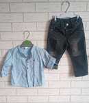 Zestaw komplet koszula lniana len dla chłopca jeansy chrzest h&M 74
