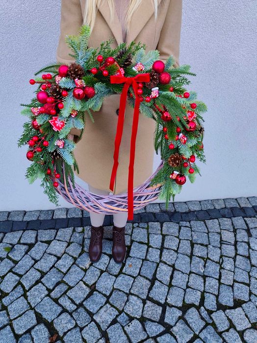 Wieniec na drzwi, ścianę 45 cm, wianek świąteczny, Boże Narodzenie