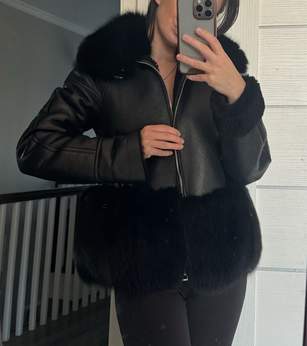 Дублянка натуральна шкіряна з хутром песця