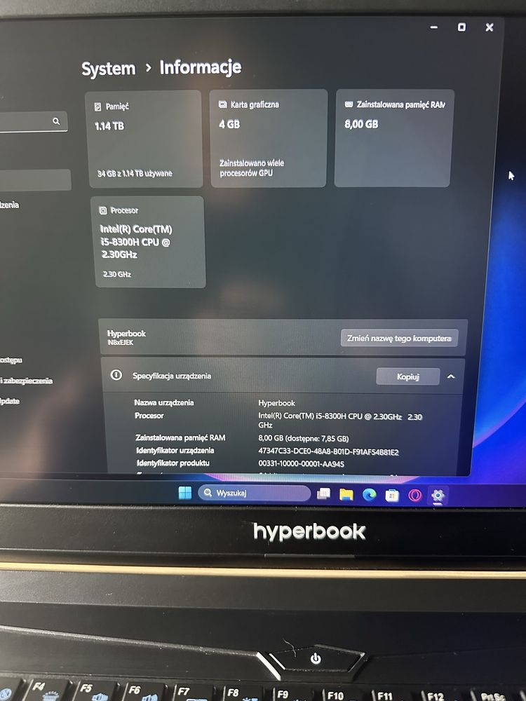 Laptop Hyperbook N85S i5-8300H/8GB/1000 GTX1050