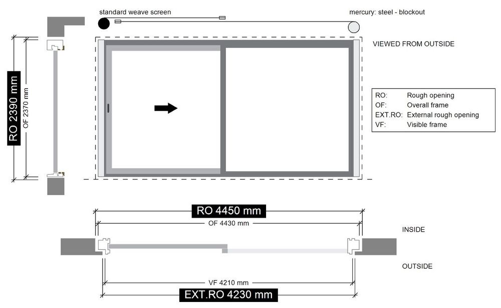 Duże okno przesuwne / drzwi tarasowe 4430 × 2370 – aluminium, 3-szyby