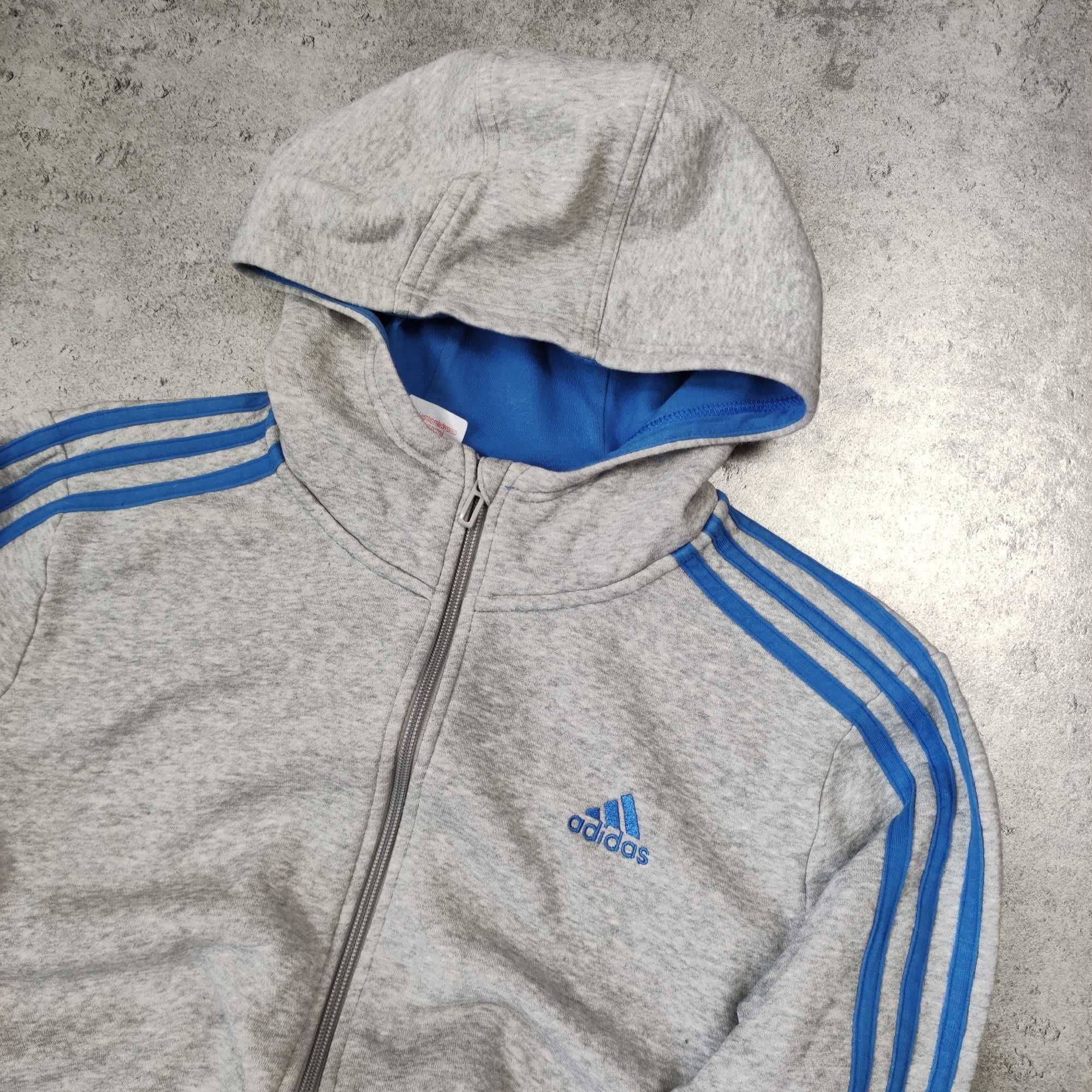 MĘSKA Bluza Sportowa z Kapturem Bawełna Rozpinana Adidas Szara Logo