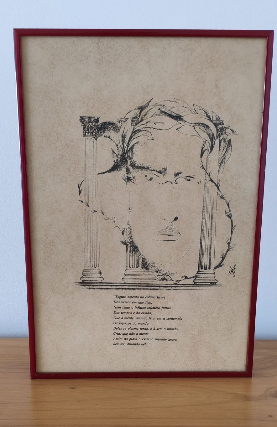Quadro/Moldura Desenho e Poema Fernando Pessoa