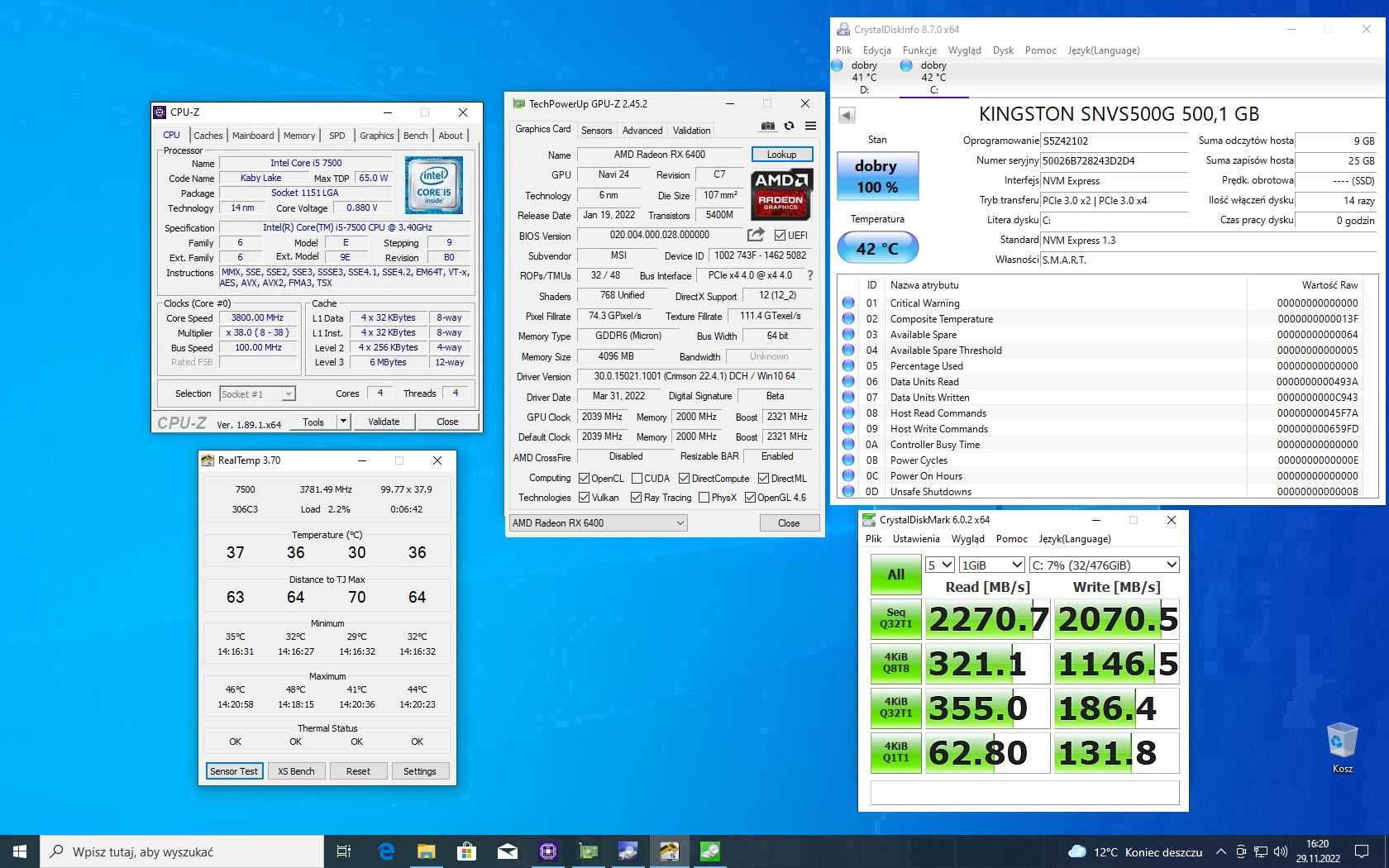 Komputer i5 3.8 GHz RX 6400 16GB RAM NVMe 500+HDD 500+monitor 23"
