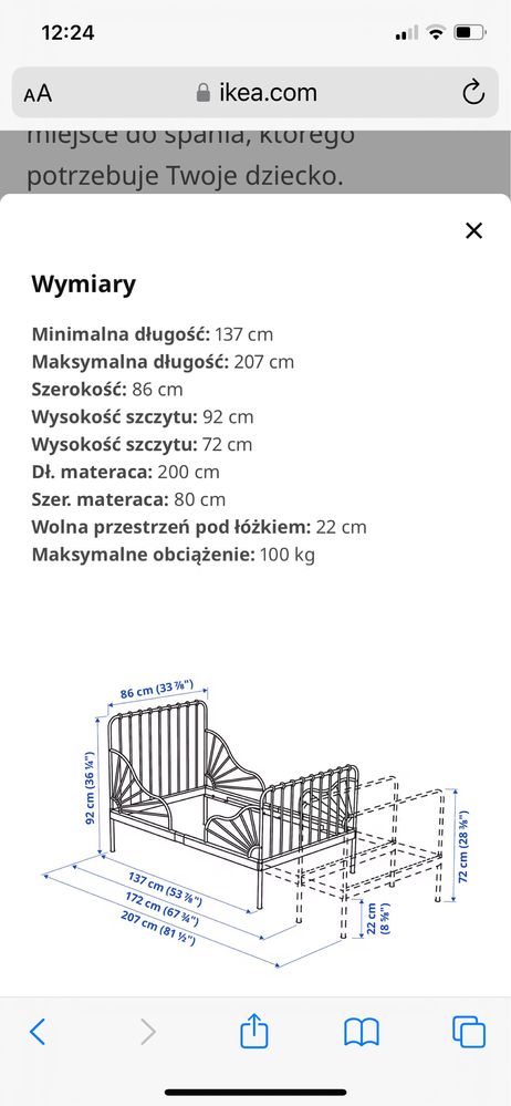 Łóżko ikea dziecięce białe  i materace Minnen z baldachimem