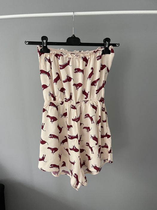 Beżowy kombinezon w tygrysy S H&M z wiskozy
