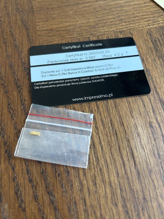 Klasyczny złoty pierścionek regulowany r 9 certyfikat