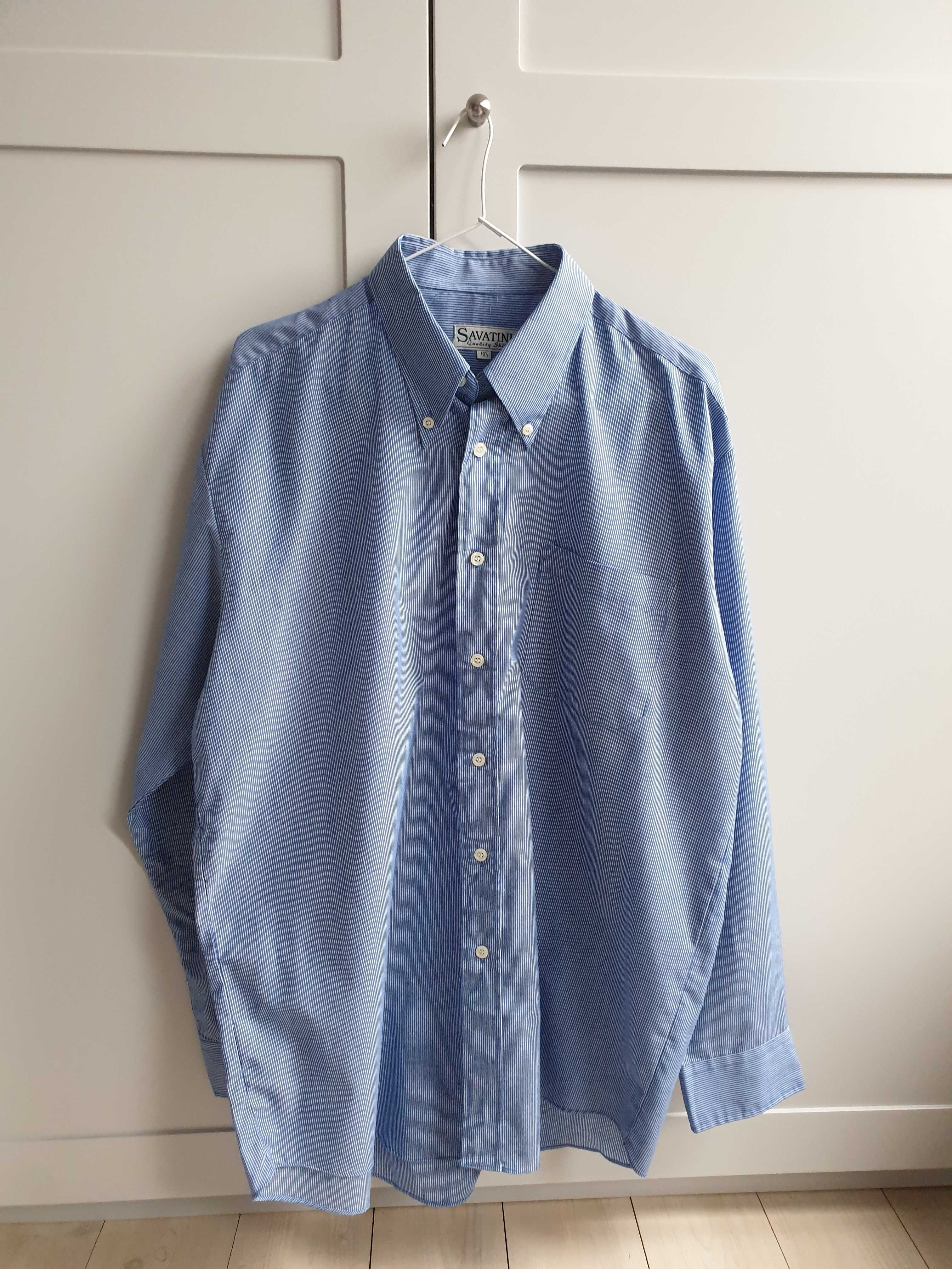 Niebieska koszula męska w paski L XL 42 Savatini