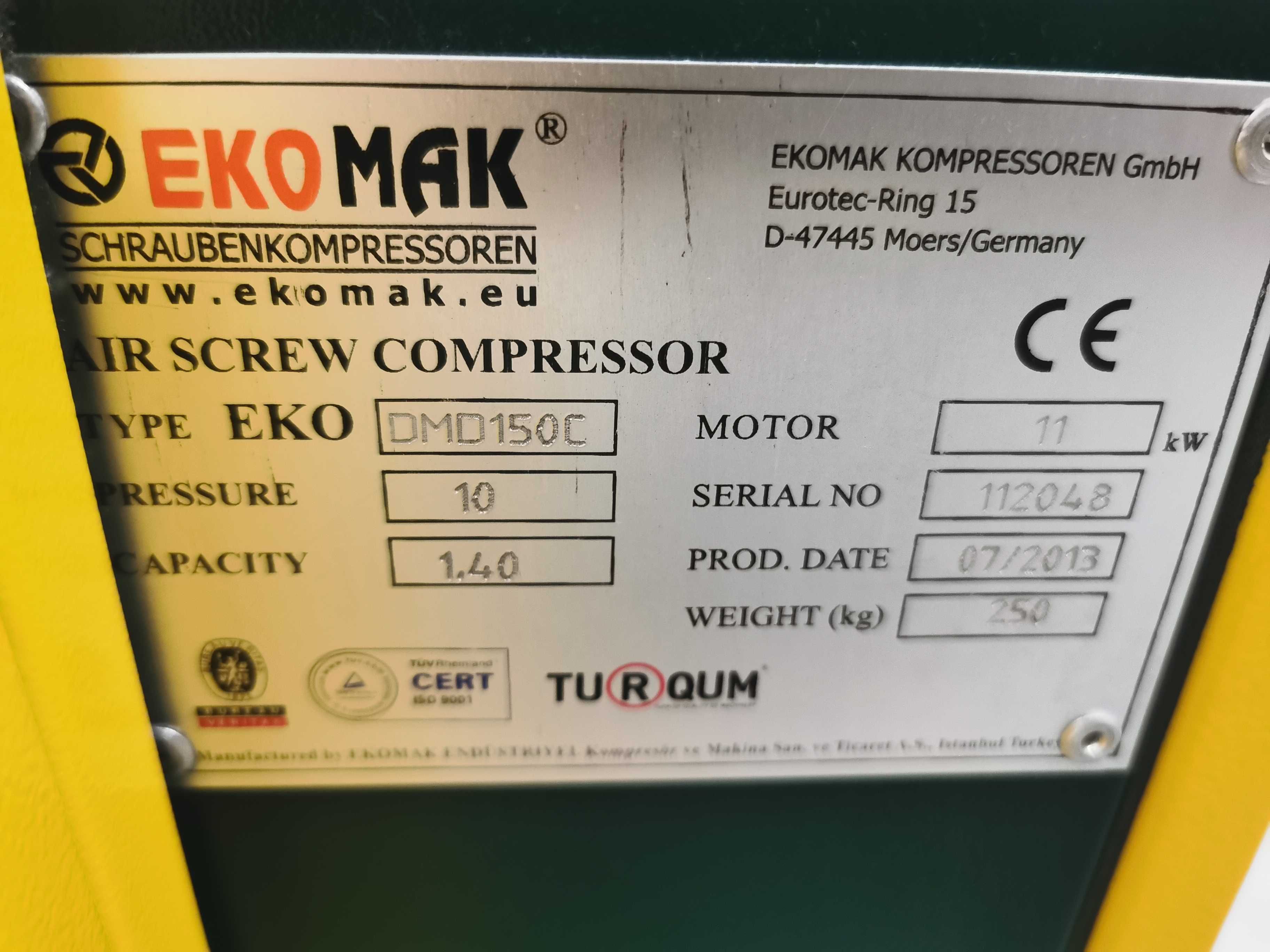 Sprężarka śrubowa 11kw  EKOMAK  kompresor 1600l/min  10 BAR!!