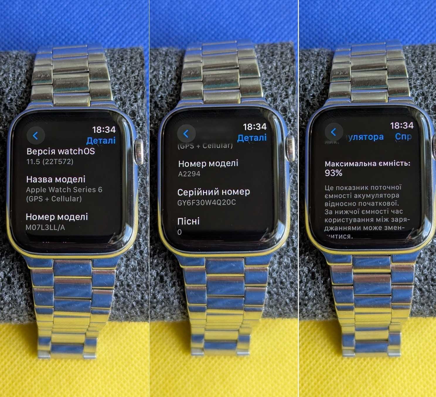 Стальні Apple Watch Series 6 44 mm Silver Батарея 93% все працює