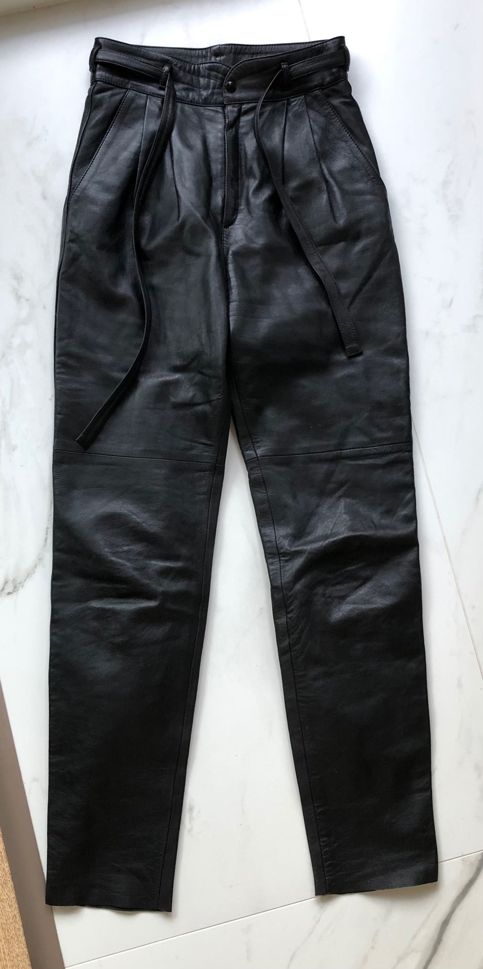 Spodnie skorzane skora naturalna vintage retro chinosy wysoki stan