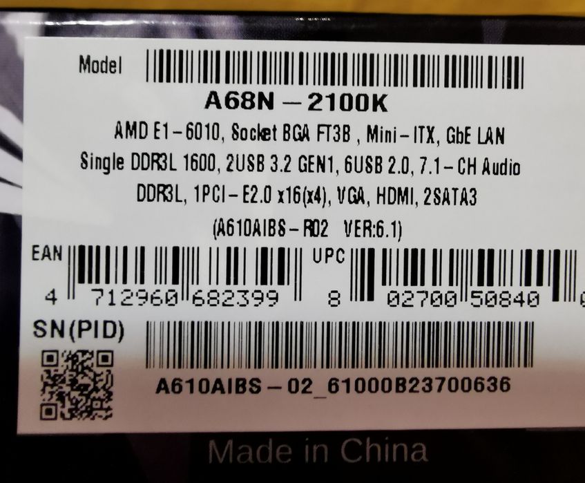 Материнская плата A68N-2100K новая