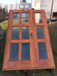 Drzwi wejściowe zewnętrzne, drewniane z demontażu 151x228