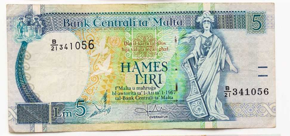 Banknot 5  lira maltańska Malta 1967 P.46