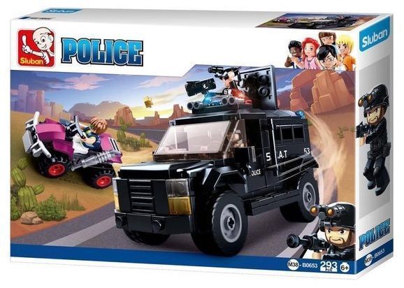 Nowe KLOCKI SLUBAN POLICE Jeep policyjny 293 Zabawka Dzień Chłopaka