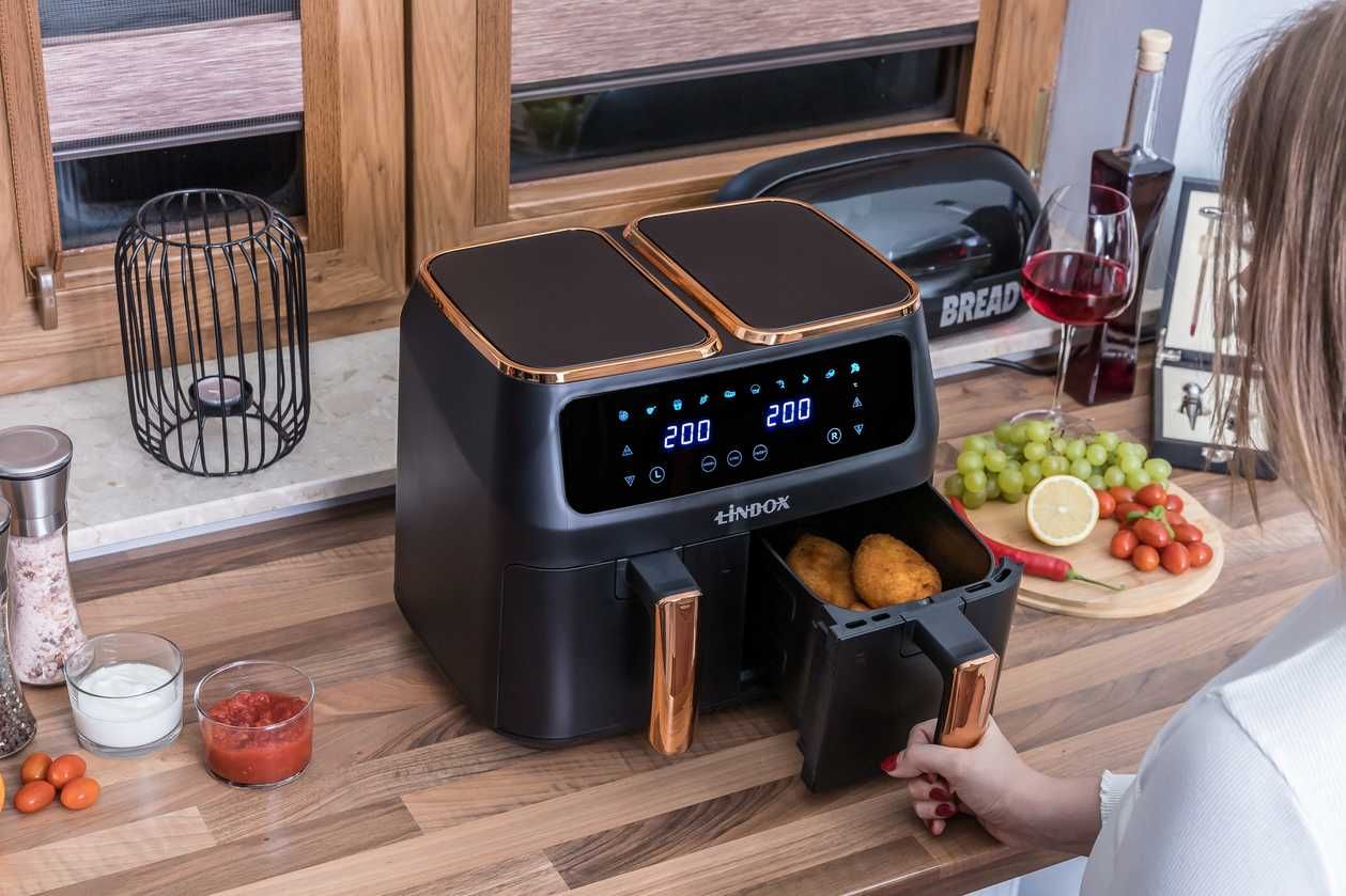 Frytkownica 2x4L / 2500W beztłuszczowa LINBOX Air Fryer  CZARNA