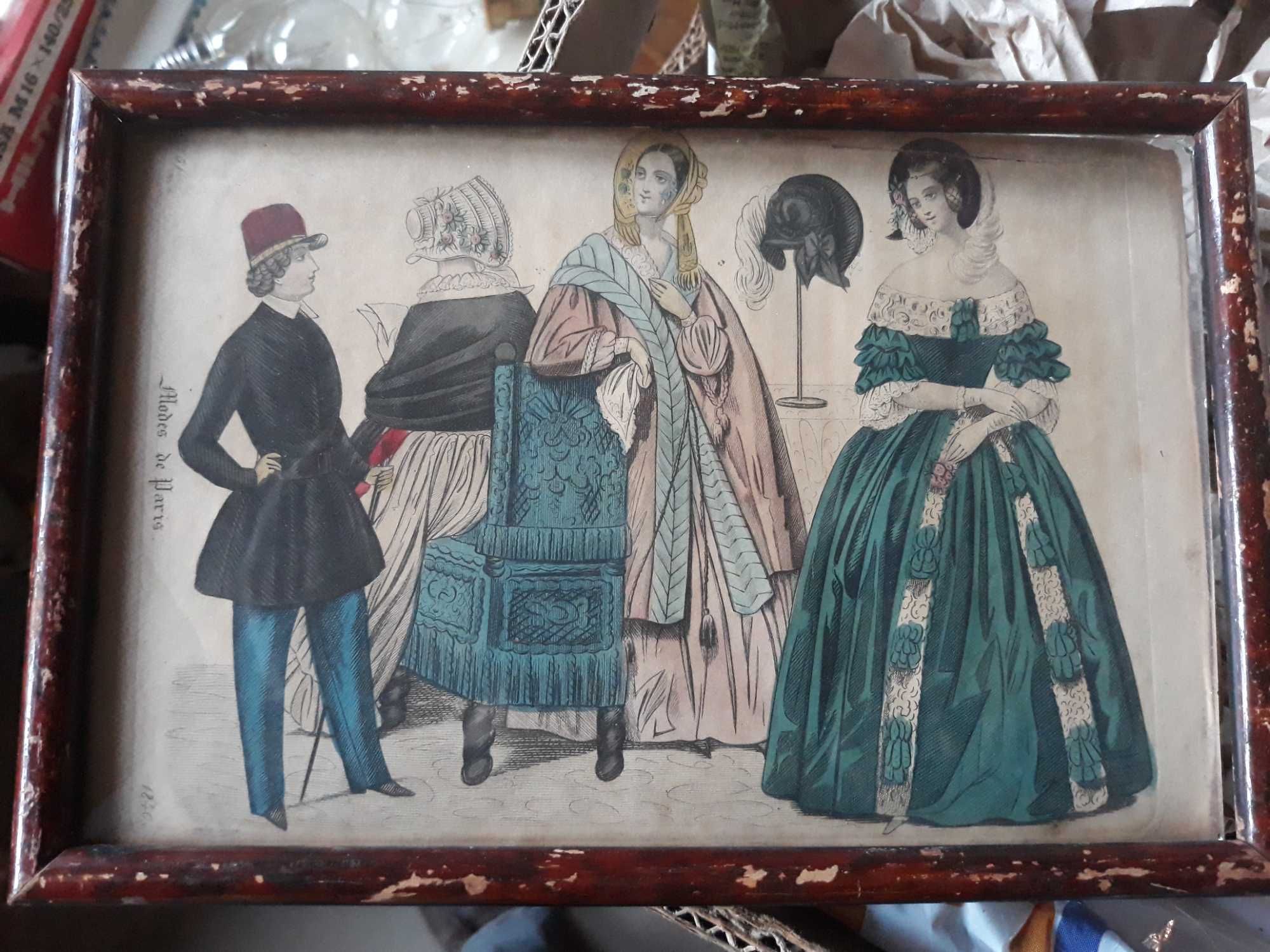 Stary obraz litografia 1839 r. Modes de Paris Journal des Dames