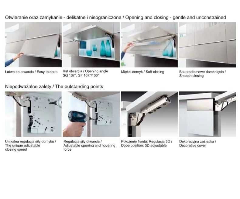 Podnośnik do mebli, klap z hamulcem, szary AMIX / DTC TOP-STAYS SQ