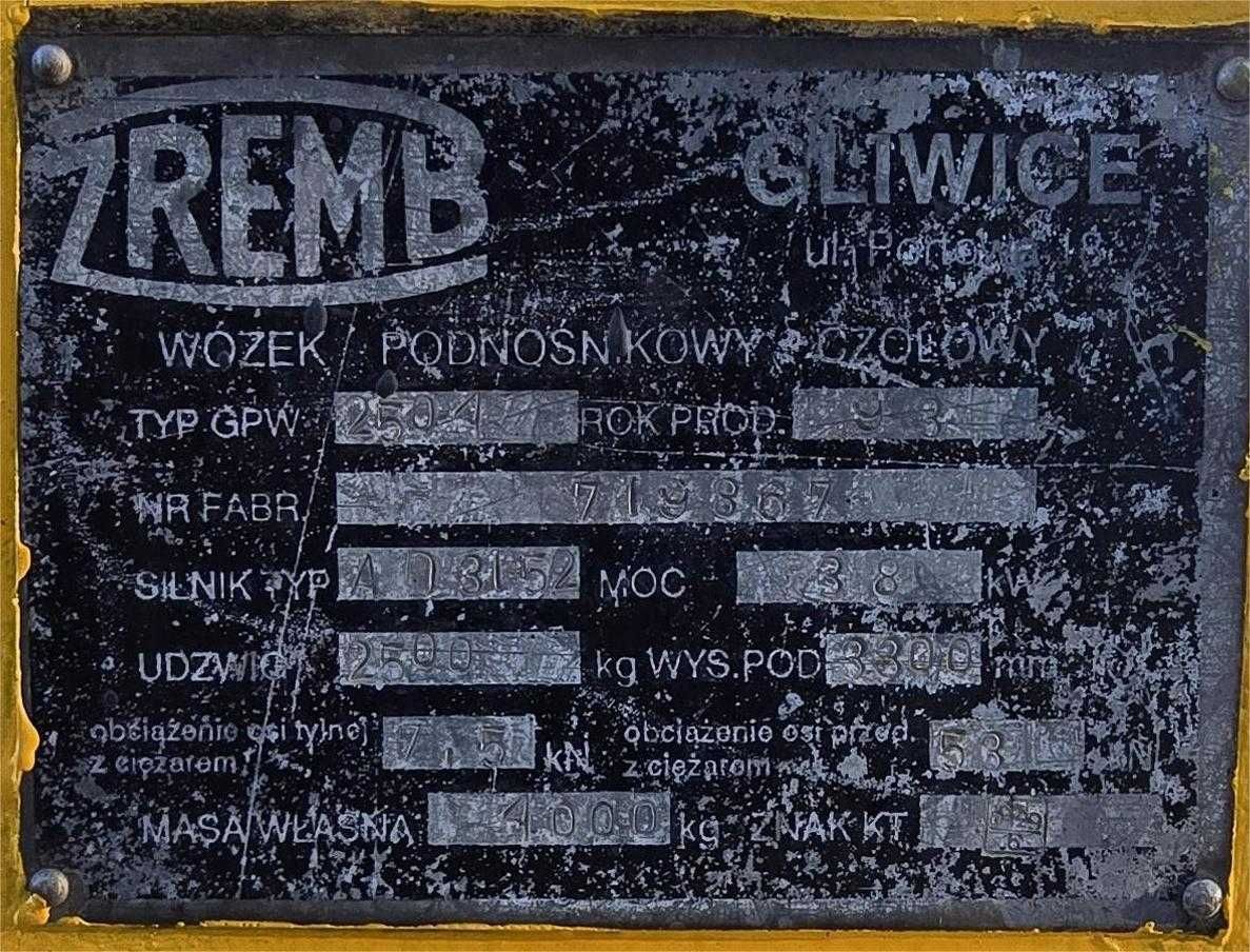 Wózek Widłowy Gliwice Zremb 2,5 tony AUTOMAT