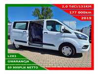 Ford Transit-Custom L2H1 *69999zł NETTO* Brygadówka 5 osób 2,0TdCi/131KM  Klima, Tempomat, Airbag, Czujniki, Grzane fotele i szyba Hak 2800kg