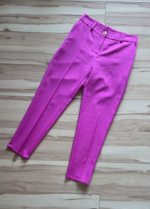 Komplet elegancki damski garnitur marynarka żakiet spodnie fuksja róż