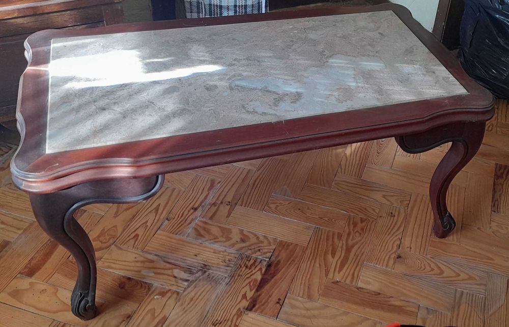 Mesa apoio sala, em mogno e mármore